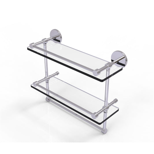 P1000-2TB/16-GAL-PC 16 Inch Gallery Double Glass Shelf with Towel Bar, Polished Chrome