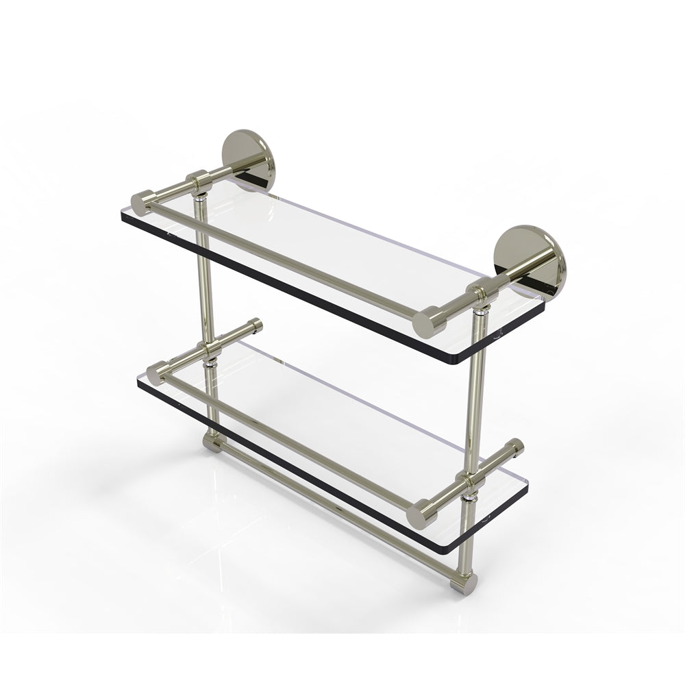 P1000-2TB/16-GAL-PNI 16 Inch Gallery Double Glass Shelf with Towel Bar, Polished Nickel