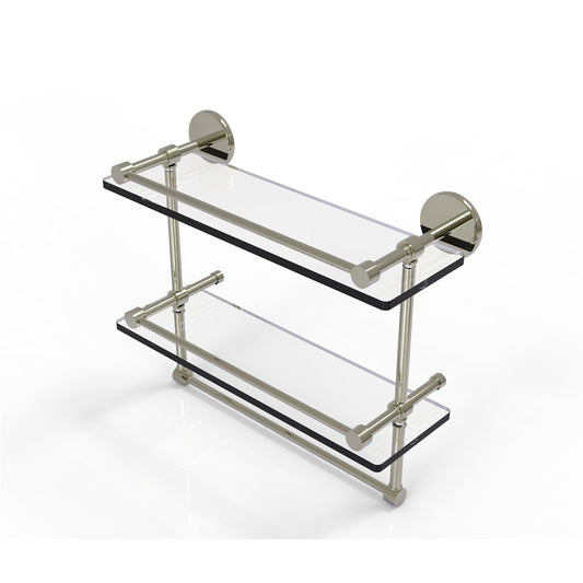 P1000-2TB/16-GAL-PNI 16 Inch Gallery Double Glass Shelf with Towel Bar, Polished Nickel