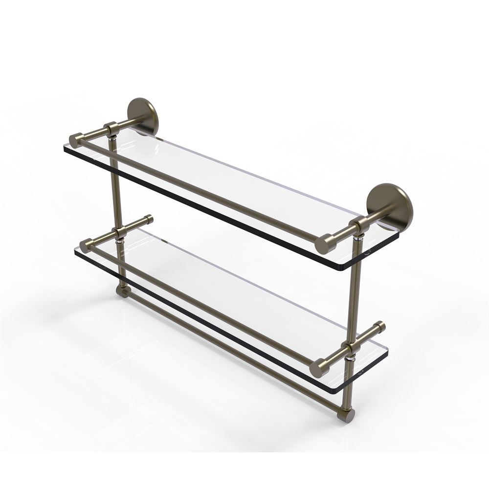 P1000-2TB/22-GAL-ABR 22 Inch Gallery Double Glass Shelf with Towel Bar, Antique Brass