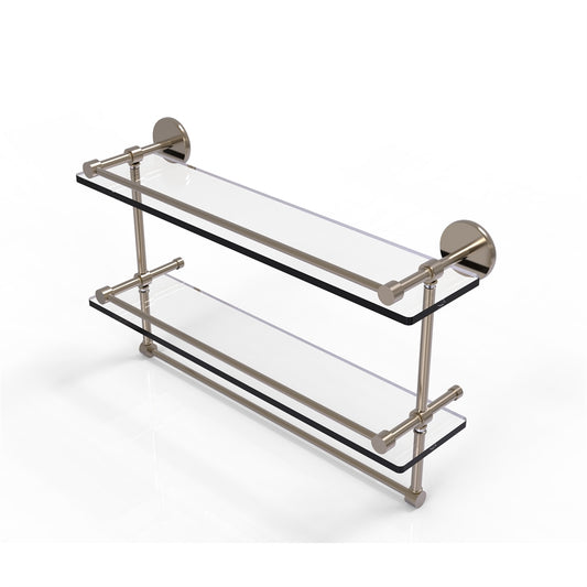 P1000-2TB/22-GAL-PEW 22 Inch Gallery Double Glass Shelf with Towel Bar, Antique Pewter