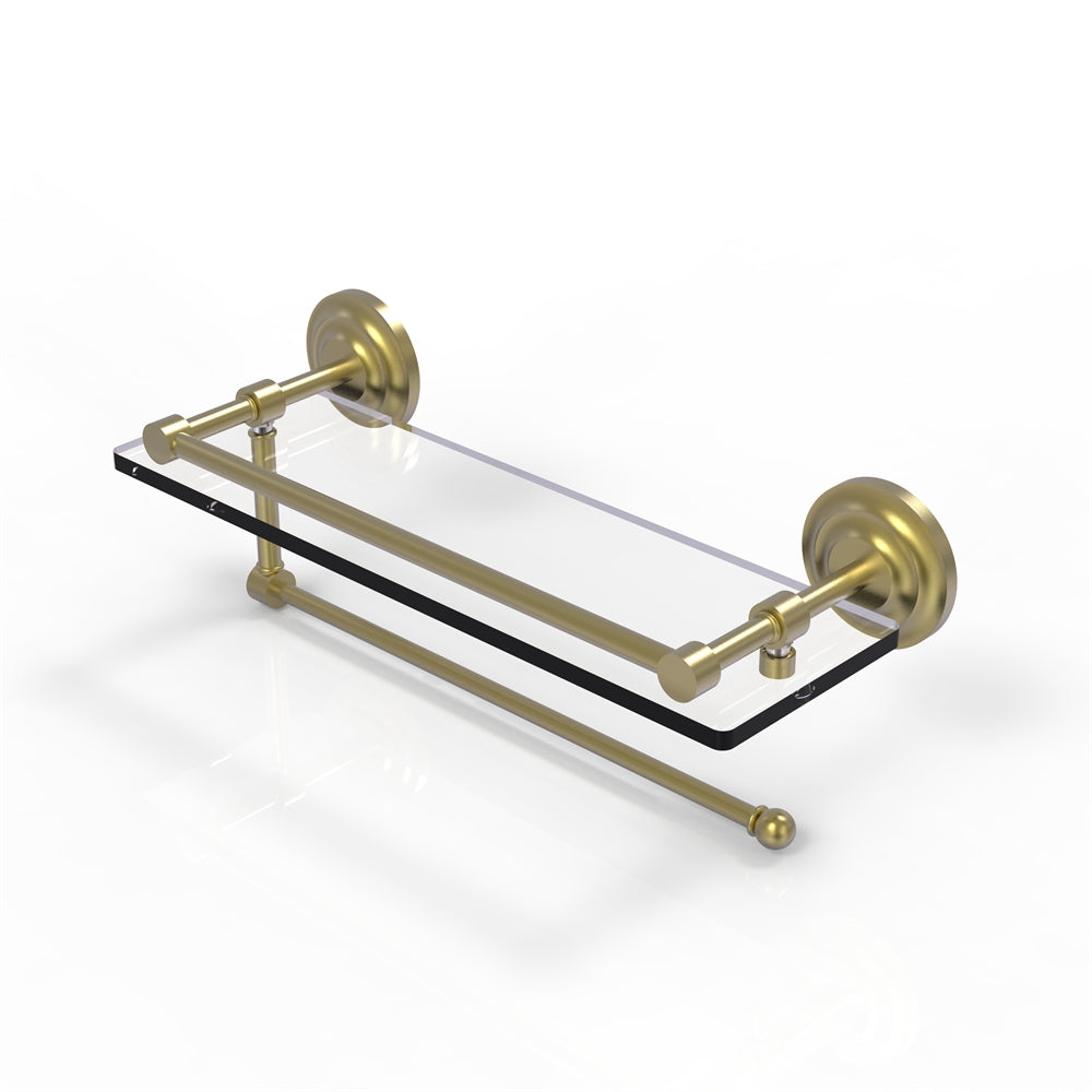 PQN-1PT/16-GAL-SBR Prestige Que New Collection Paper Towel Holder with 16 Inch Gallery Glass Shelf, Satin Brass