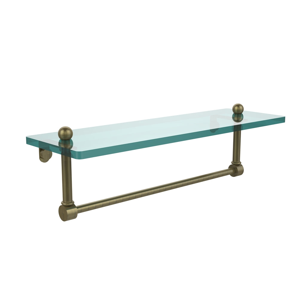 PR-1/16TB-ABR 16 Inch Glass Vanity Shelf with Integrated Towel Bar, Antique Brass