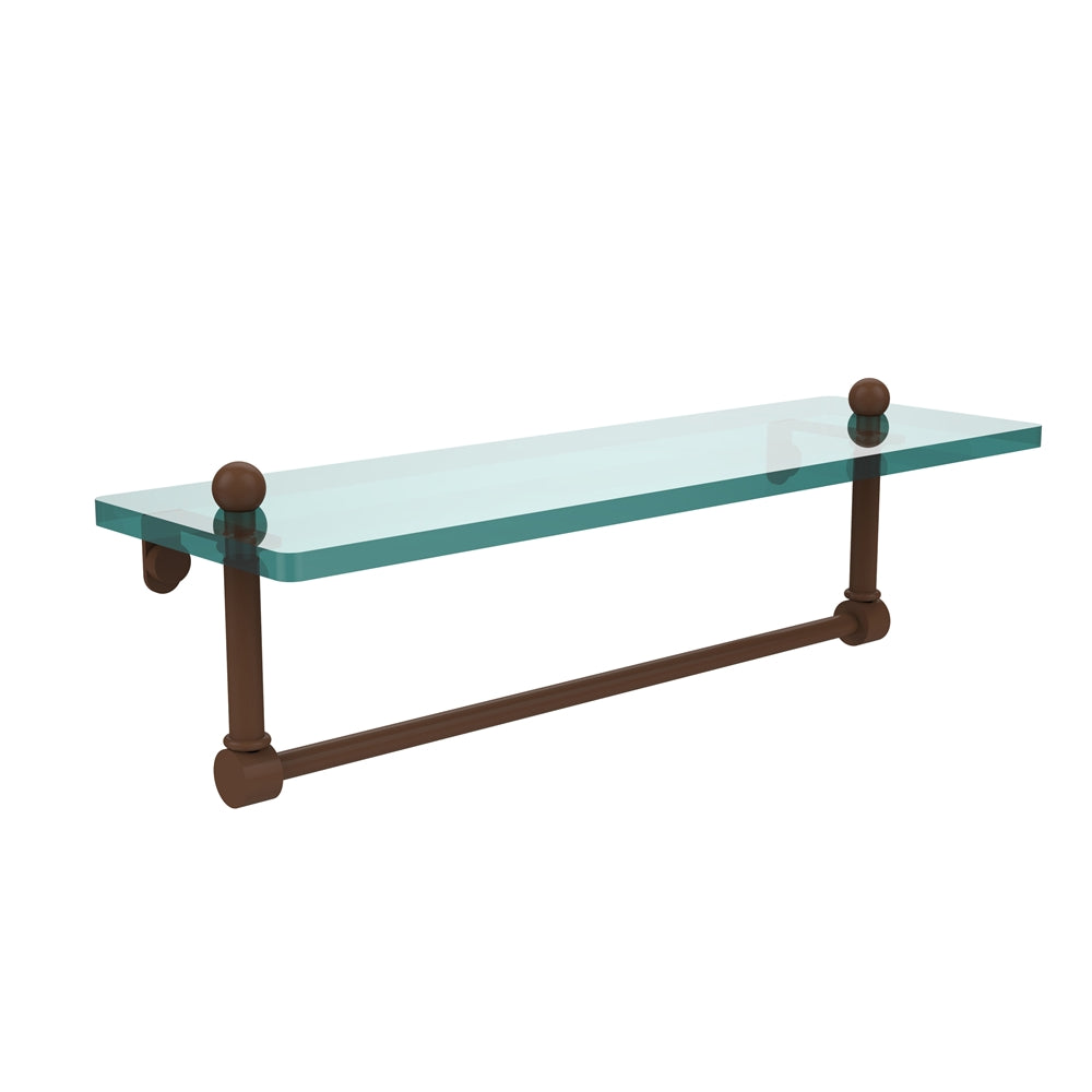 PR-1/16TB-ABZ 16 Inch Glass Vanity Shelf with Integrated Towel Bar, Antique Bronze