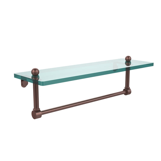 PR-1/16TB-CA 16 Inch Glass Vanity Shelf with Integrated Towel Bar, Antique Copper