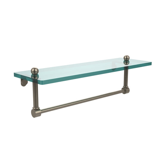 PR-1/16TB-PEW 16 Inch Glass Vanity Shelf with Integrated Towel Bar, Antique Pewter