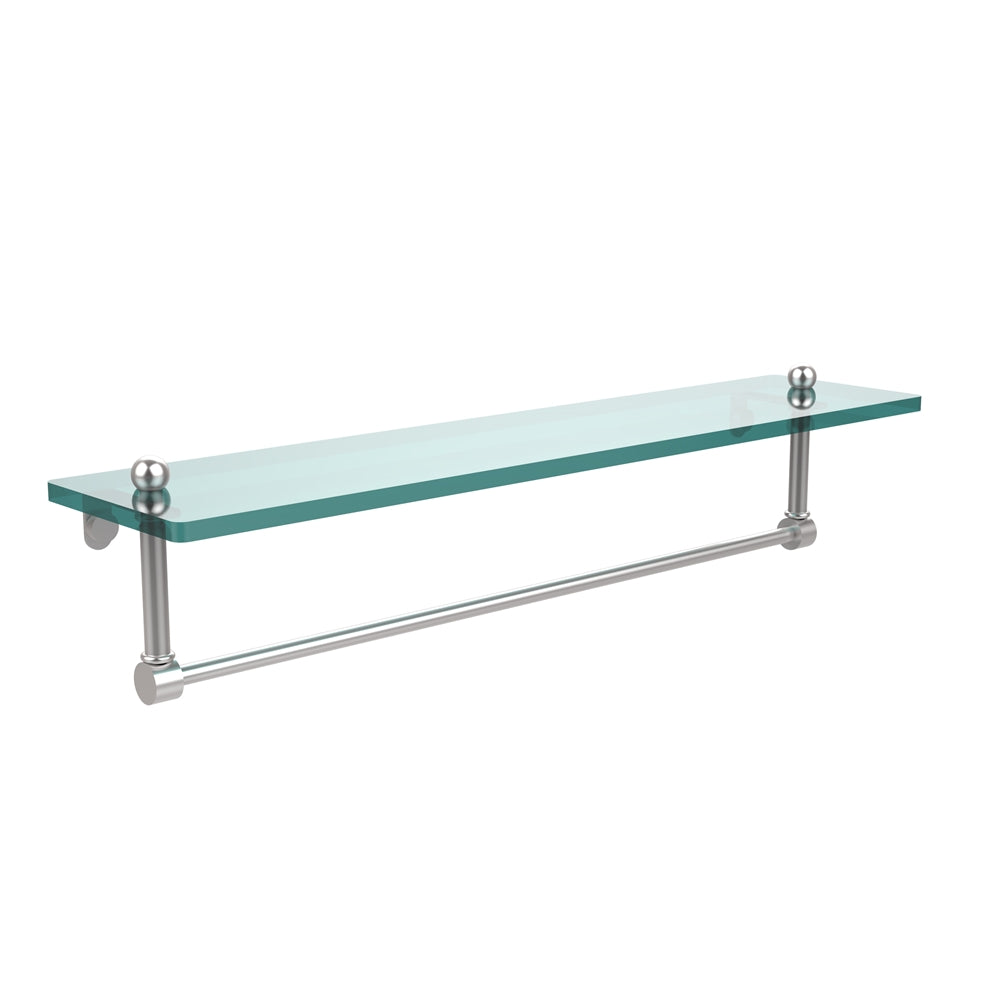 PR-1/22TB-SCH 22 Inch Glass Vanity Shelf with Integrated Towel Bar, Satin Chrome