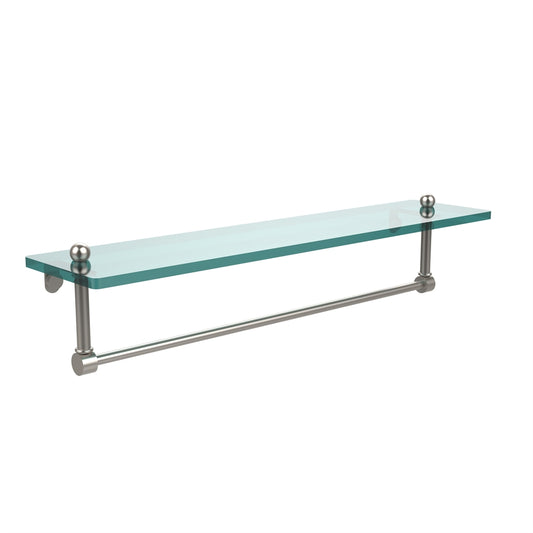 PR-1/22TB-SN 22 Inch Glass Vanity Shelf with Integrated Towel Bar, Satin Nickel