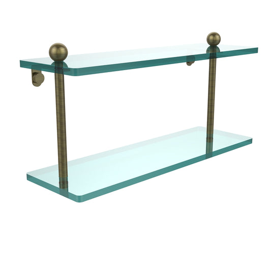 PR-2/16-ABR 16 Inch Two Tiered Glass Shelf, Antique Brass