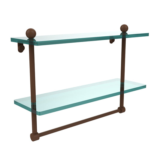 PR-2/16TB-ABZ 16 Inch Two Tiered Glass Shelf with Integrated Towel Bar, Antique Bronze