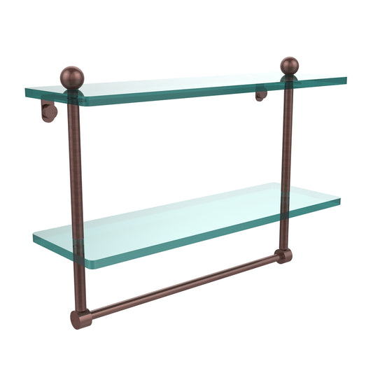 PR-2/16TB-CA 16 Inch Two Tiered Glass Shelf with Integrated Towel Bar, Antique Copper