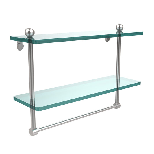 PR-2/16TB-SCH 16 Inch Two Tiered Glass Shelf with Integrated Towel Bar, Satin Chrome