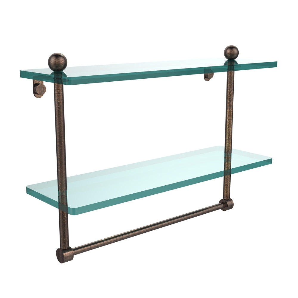 PR-2/16TB-VB 16 Inch Two Tiered Glass Shelf with Integrated Towel Bar, Venetian Bronze