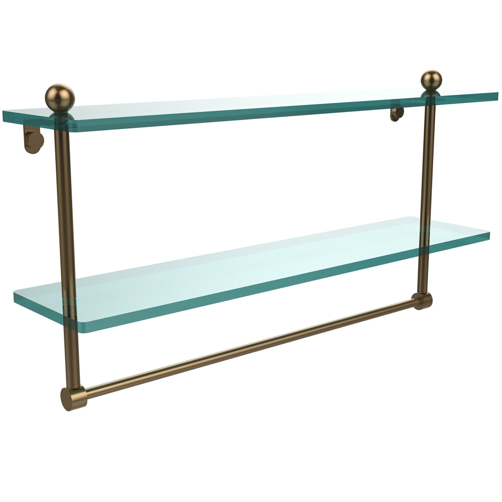 PR-2/22TB-BBR 22 Inch Two Tiered Glass Shelf with Integrated Towel Bar, Brushed Bronze