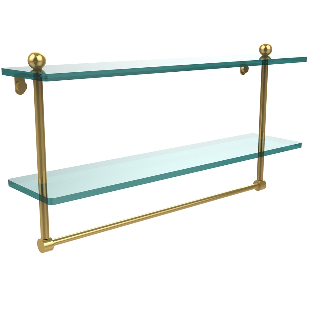 PR-2/22TB-PB 22 Inch Two Tiered Glass Shelf with Integrated Towel Bar, Polished Brass