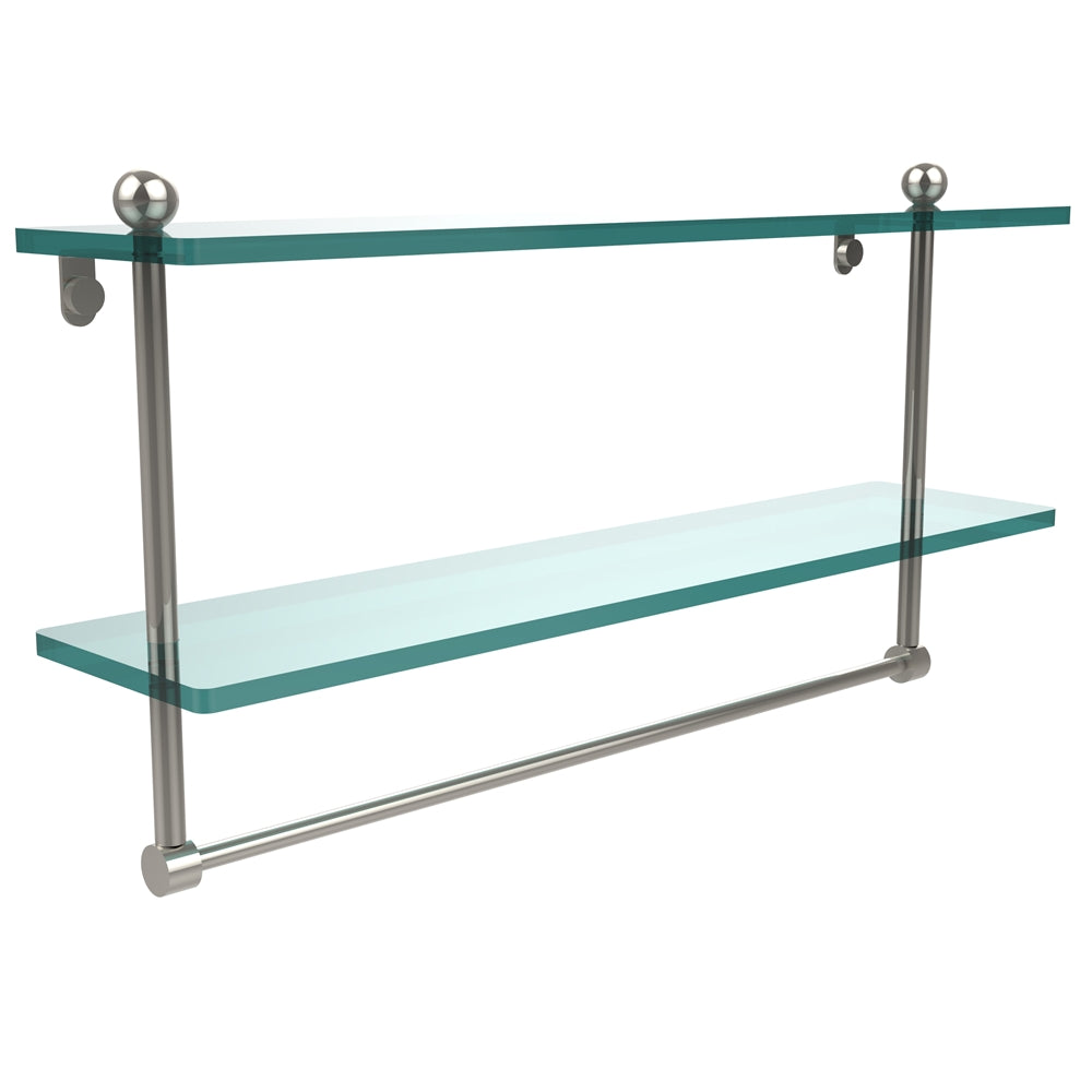 PR-2/22TB-PNI 22 Inch Two Tiered Glass Shelf with Integrated Towel Bar, Polished Nickel