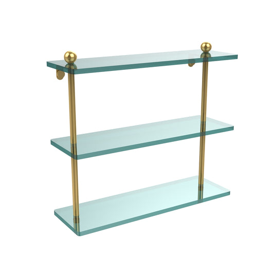 PR-5/16-UNL 16 Inch Triple Tiered Glass Shelf, Unlacquered Brass