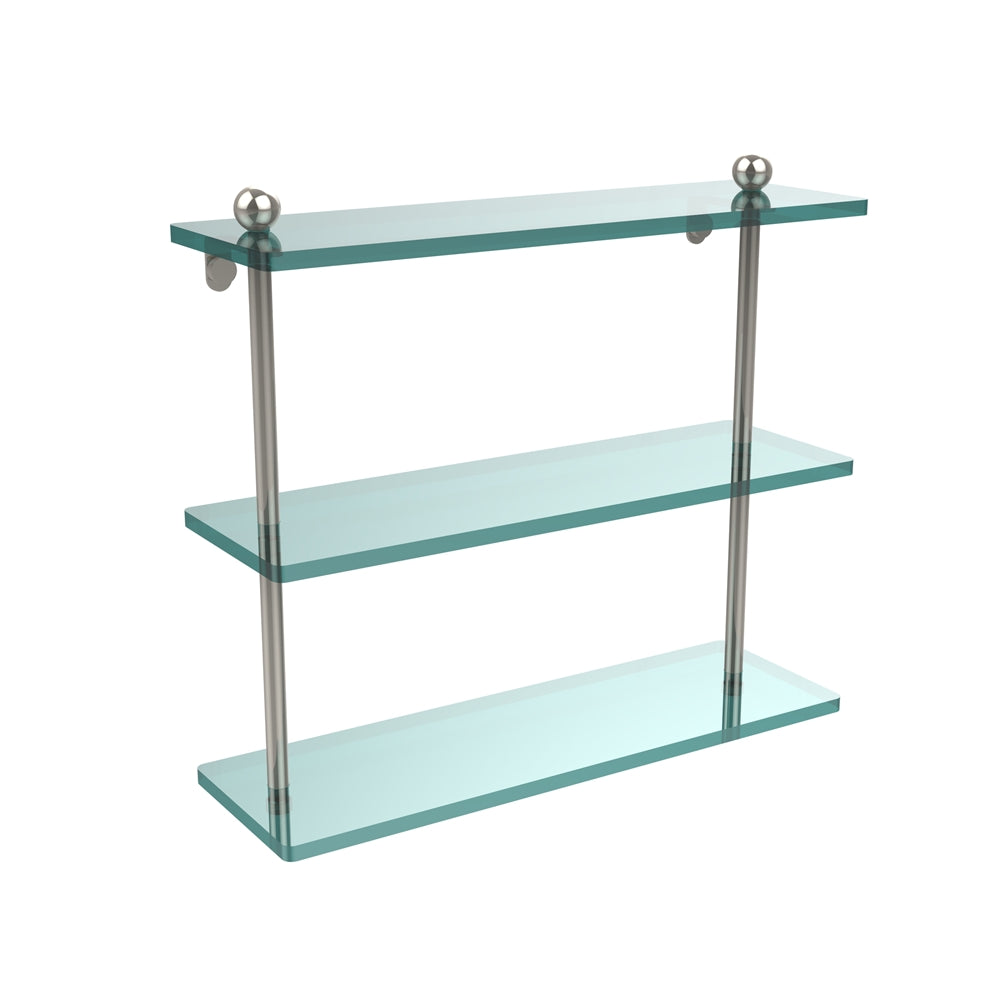 PR-5/16-PNI 16 Inch Triple Tiered Glass Shelf, Polished Nickel