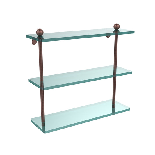 PR-5/16-SBR 16 Inch Triple Tiered Glass Shelf, Satin Brass