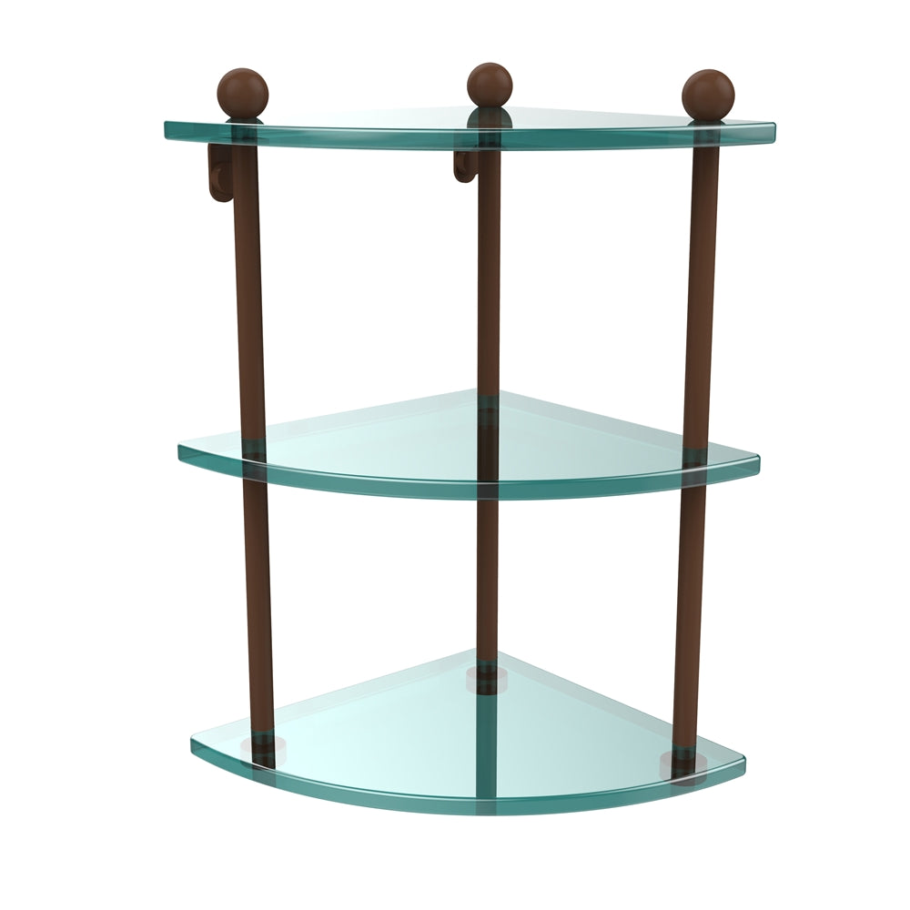 PR-6-ABZ Three Tier Corner Glass Shelf, Antique Bronze