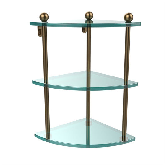 PR-6-BBR Three Tier Corner Glass Shelf, Brushed Bronze