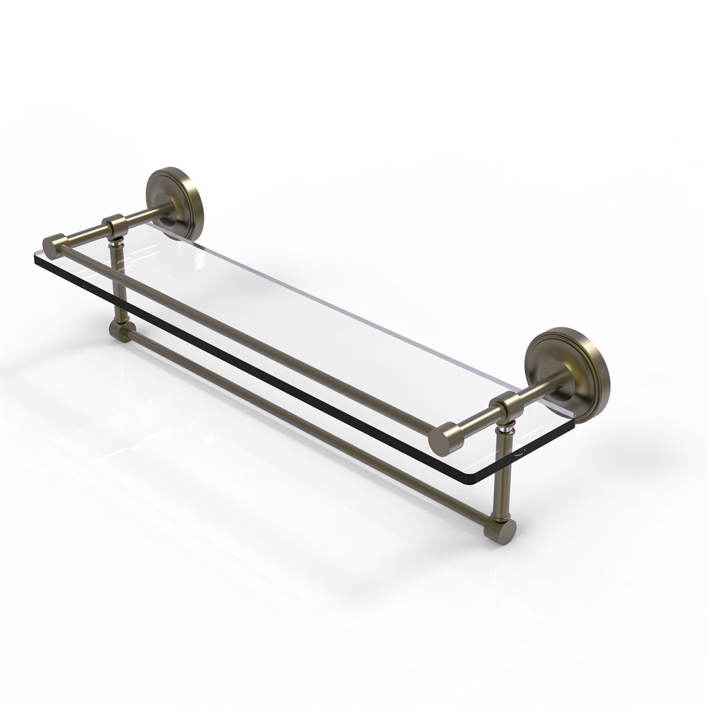 PRBP-1TB/22-GAL-ABR 22 Inch Gallery Glass Shelf with Towel Bar, Antique Brass