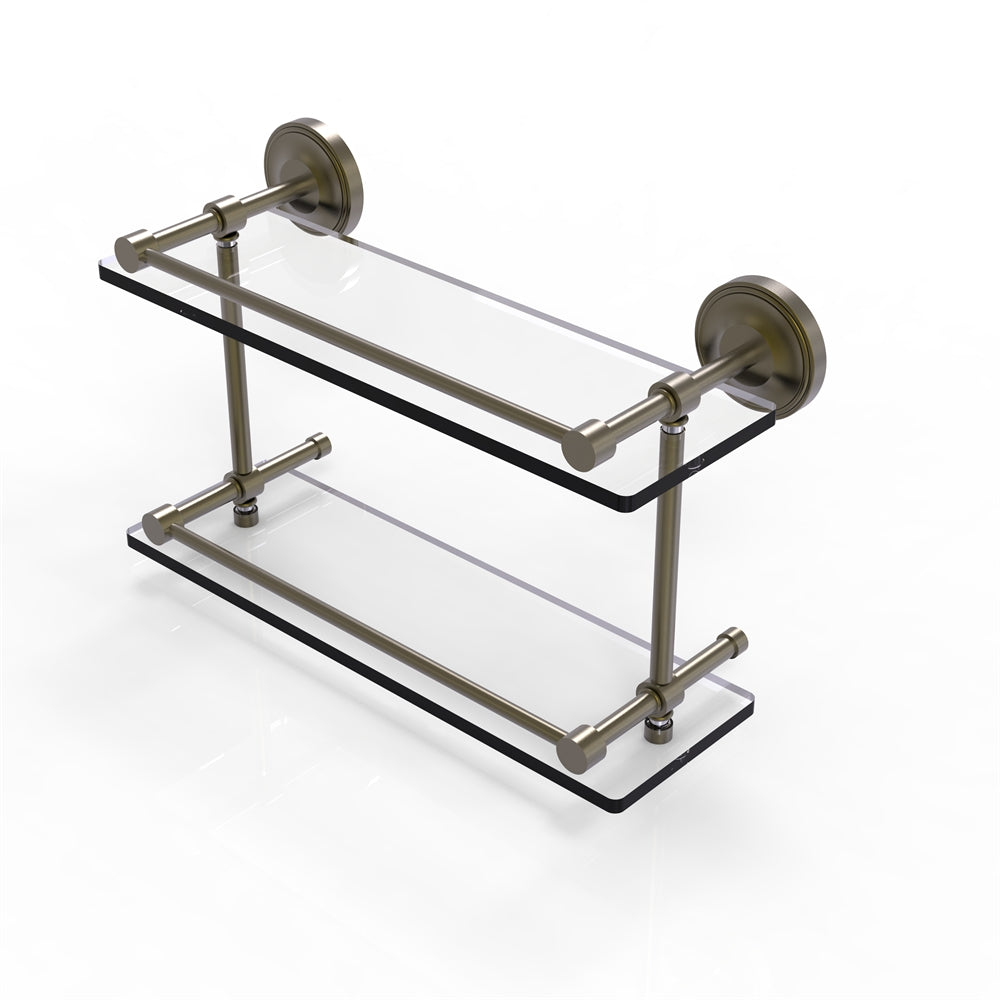 PRBP-2/16-GAL-ABR Prestige Regal 16 Inch Double Glass Shelf with Gallery Rail, Antique Brass