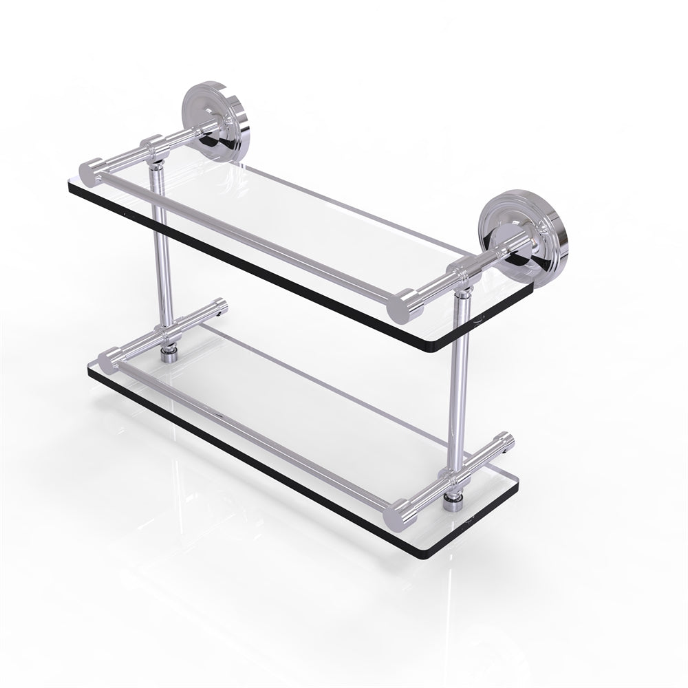 PRBP-2/16-GAL-PC Prestige Regal 16 Inch Double Glass Shelf with Gallery Rail, Polished Chrome