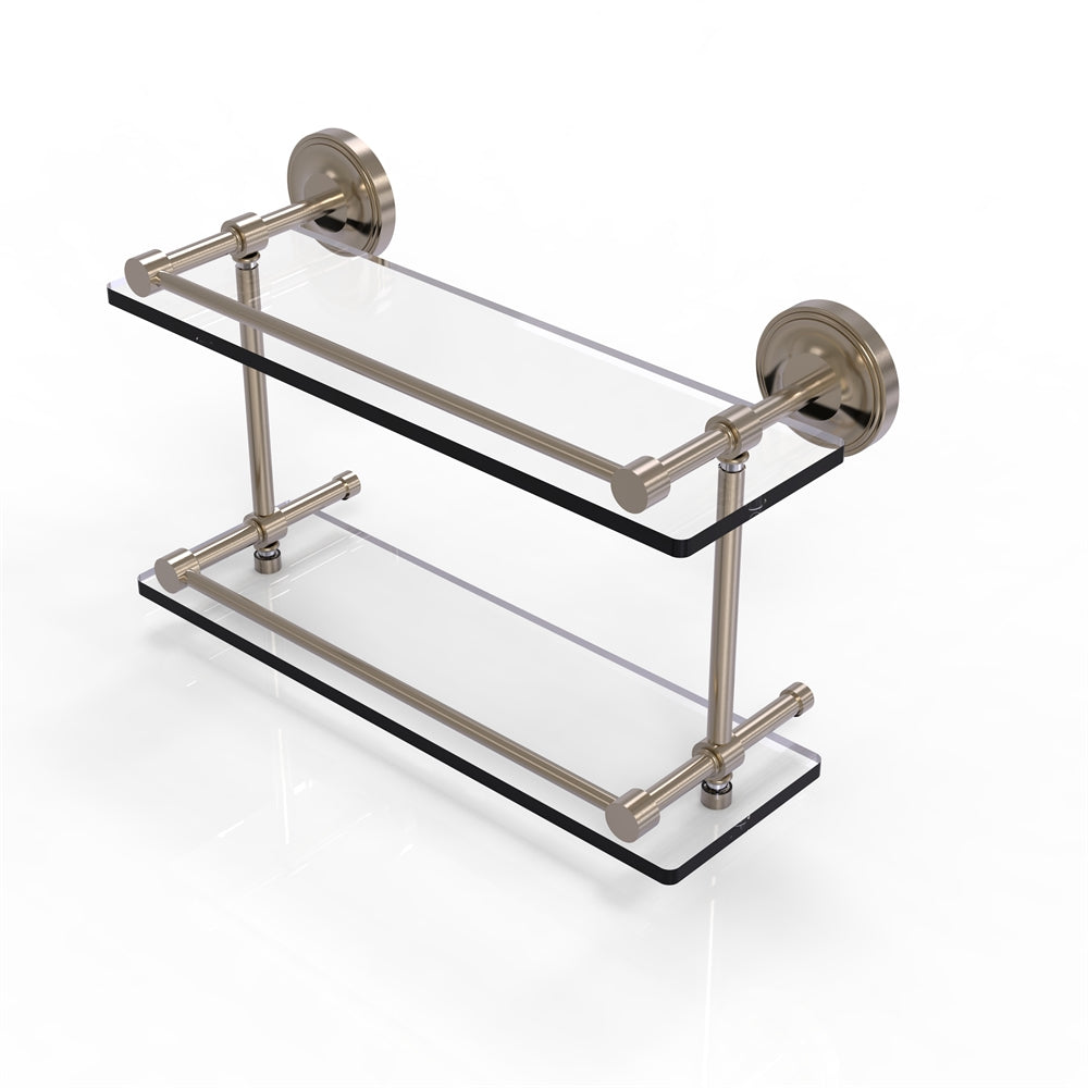 PRBP-2/16-GAL-PEW Prestige Regal 16 Inch Double Glass Shelf with Gallery Rail, Antique Pewter