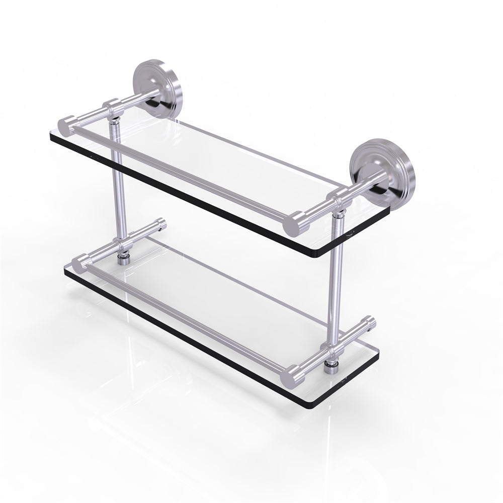 PRBP-2/16-GAL-SCH Prestige Regal 16 Inch Double Glass Shelf with Gallery Rail, Satin Chrome