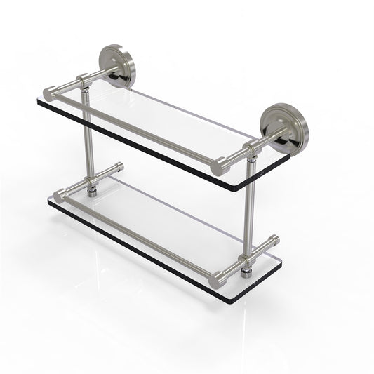 PRBP-2/16-GAL-SN Prestige Regal 16 Inch Double Glass Shelf with Gallery Rail, Satin Nickel