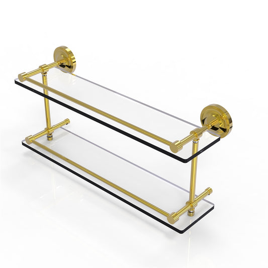 PRBP-2/22-GAL-PB Prestige Regal 22 Inch Double Glass Shelf with Gallery Rail, Polished Brass