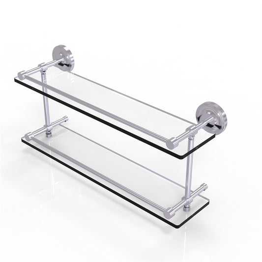 PRBP-2/22-GAL-SCH Prestige Regal 22 Inch Double Glass Shelf with Gallery Rail, Satin Chrome