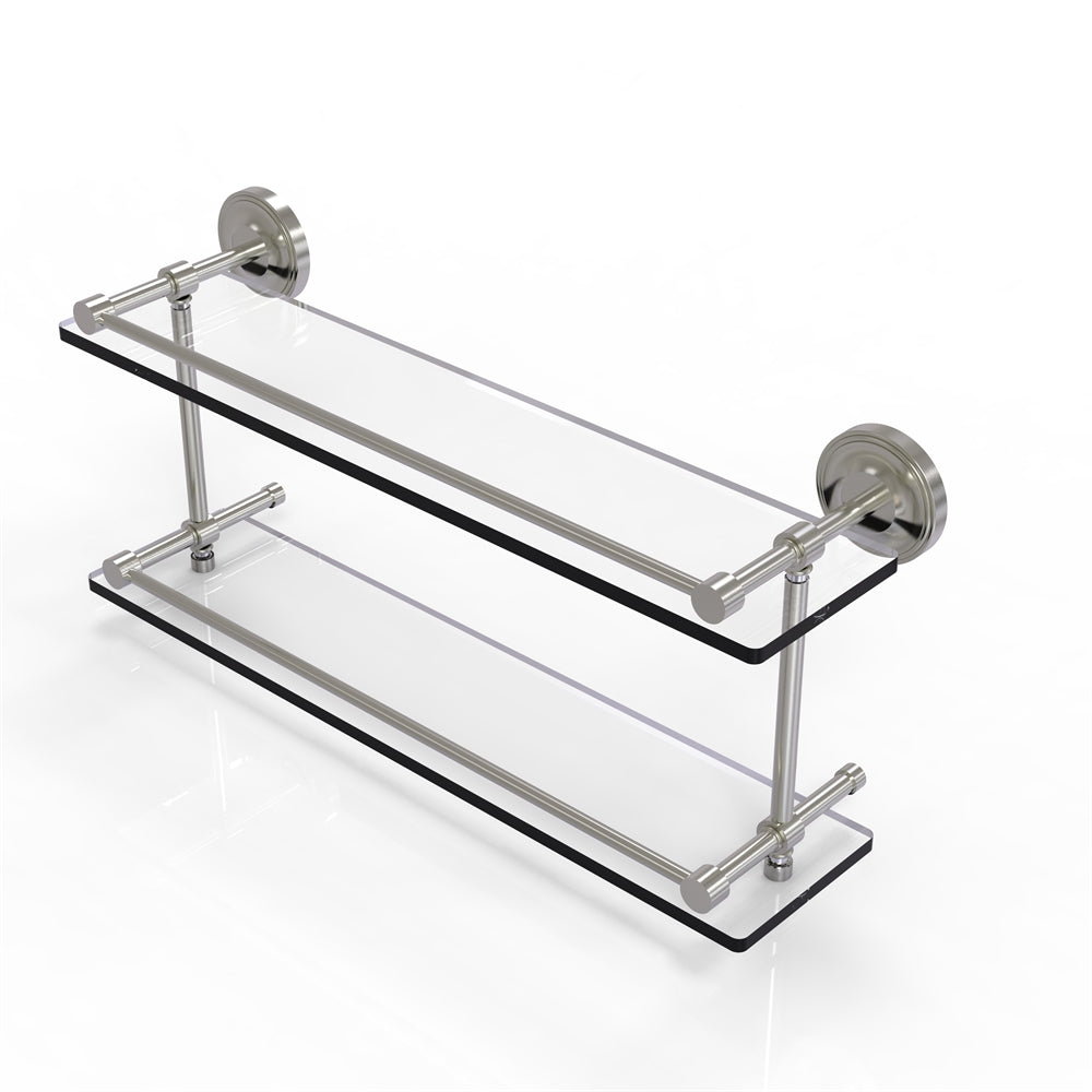 PRBP-2/22-GAL-SN Prestige Regal 22 Inch Double Glass Shelf with Gallery Rail, Satin Nickel