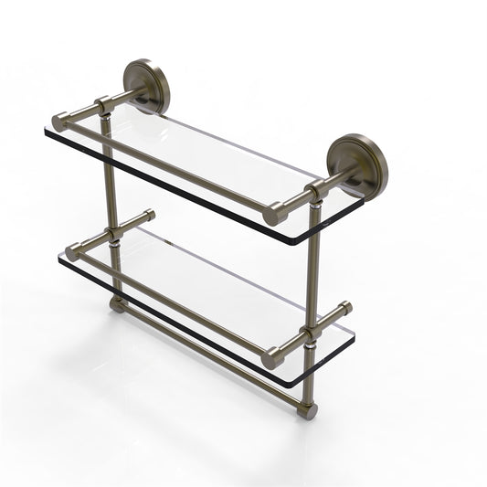 PRBP-2TB/16-GAL-ABR 16 Inch Gallery Double Glass Shelf with Towel Bar, Antique Brass