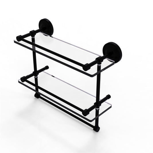 PRBP-2TB/16-GAL-BKM 16 Inch Gallery Double Glass Shelf with Towel Bar, Matte Black