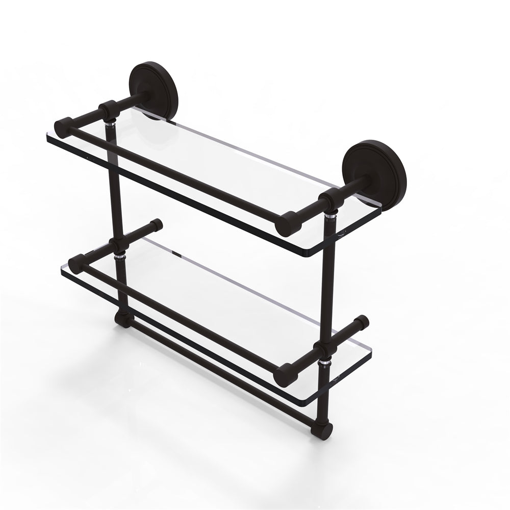 PRBP-2TB/16-GAL-ORB 16 Inch Gallery Double Glass Shelf with Towel Bar, Oil Rubbed Bronze