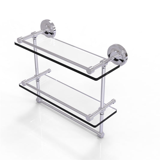 PRBP-2TB/16-GAL-PC 16 Inch Gallery Double Glass Shelf with Towel Bar, Polished Chrome