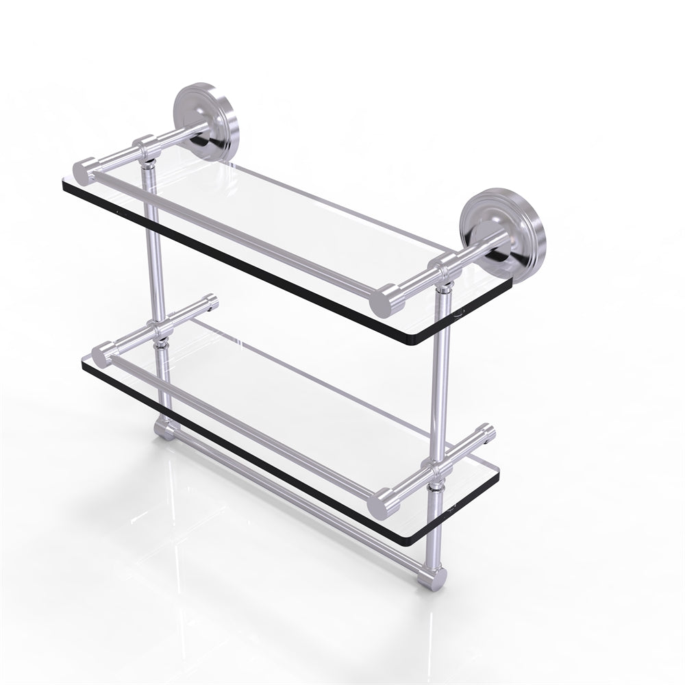 PRBP-2TB/16-GAL-SCH 16 Inch Gallery Double Glass Shelf with Towel Bar, Satin Chrome