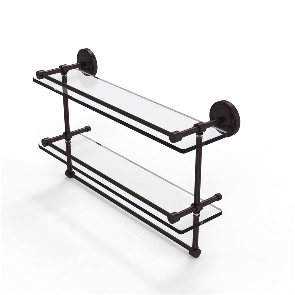 PRBP-2TB/22-GAL-ABZ 22 Inch Gallery Double Glass Shelf with Towel Bar, Antique Bronze