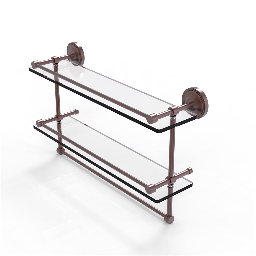 PRBP-2TB/22-GAL-CA 22 Inch Gallery Double Glass Shelf with Towel Bar, Antique Copper