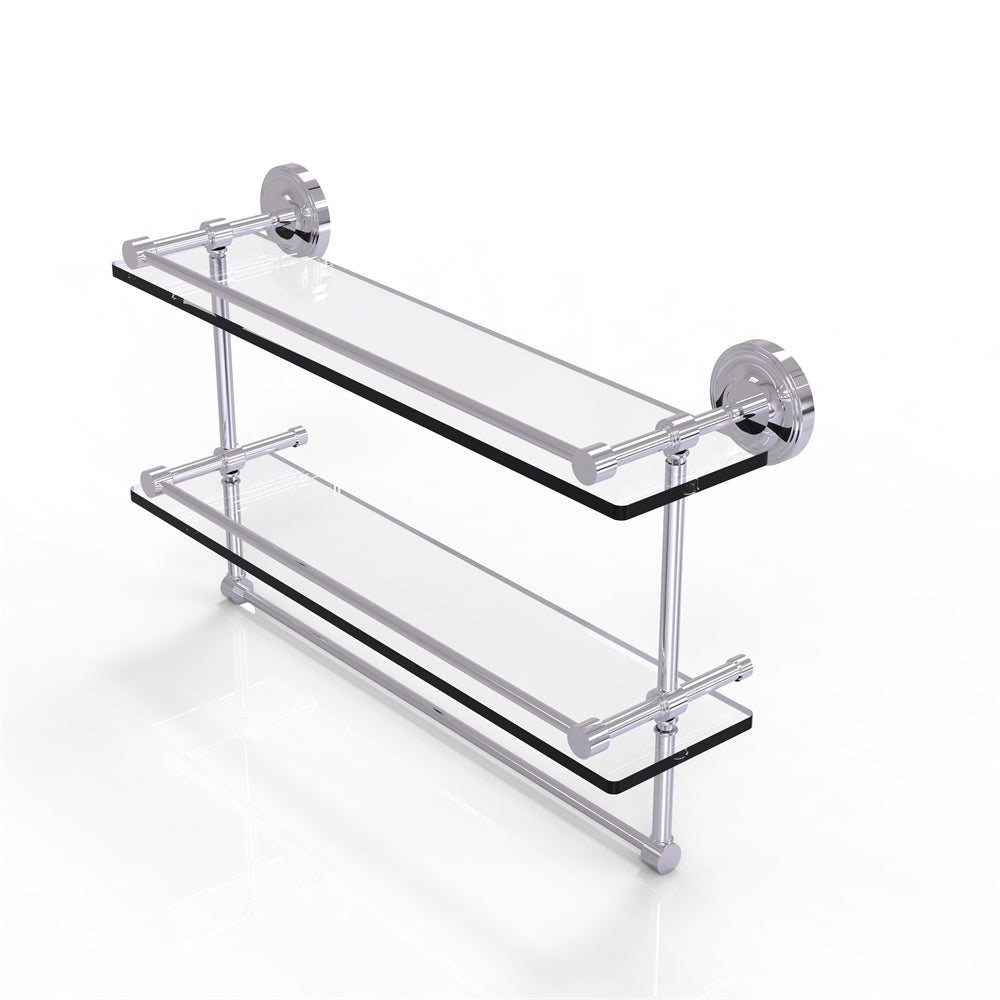 PRBP-2TB/22-GAL-PC 22 Inch Gallery Double Glass Shelf with Towel Bar, Polished Chrome