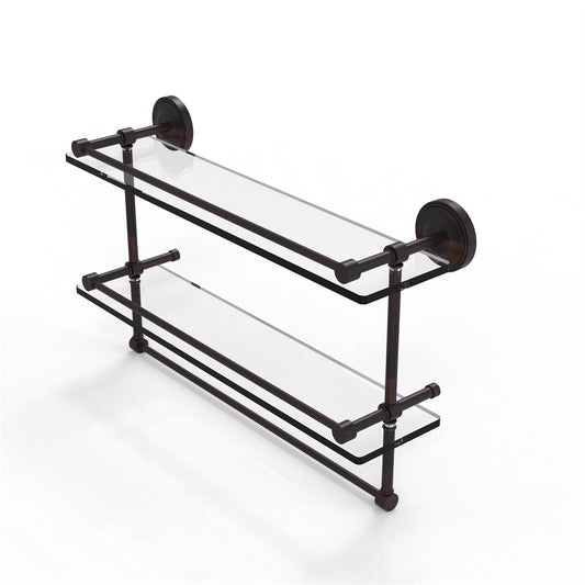 PRBP-2TB/22-GAL-VB 22 Inch Gallery Double Glass Shelf with Towel Bar, Venetian Bronze