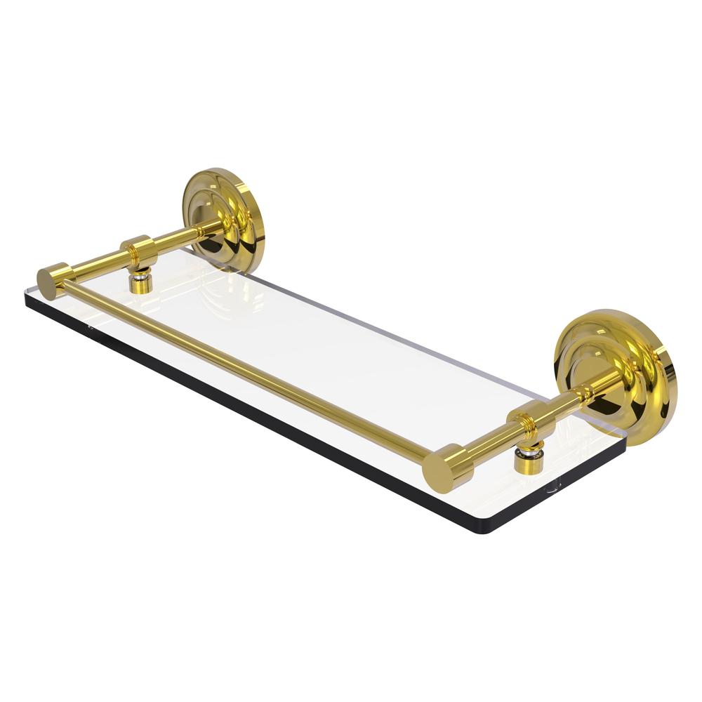 QN-1/16-GAL-PB Que New 16 Inch Tempered Glass Shelf with Gallery Rail, Polished Brass