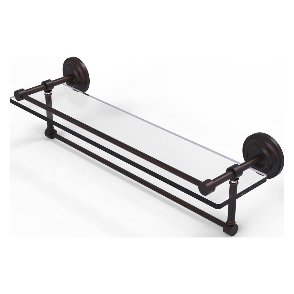 QN-1TB/22-GAL-VB 22 Inch Gallery Glass Shelf with Towel Bar, Venetian Bronze