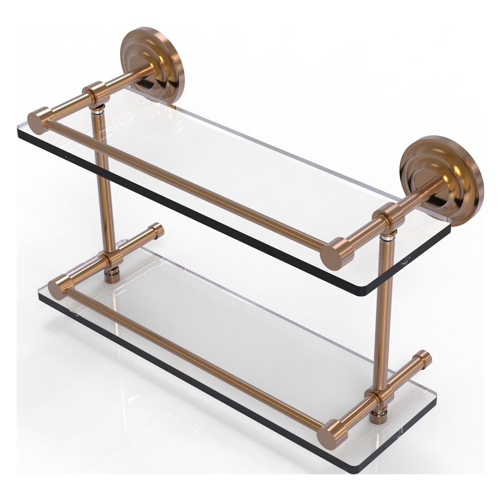 QN-2/16-GAL-BBR Que New 16 Inch Double Glass Shelf with Gallery Rail, Brushed Bronze