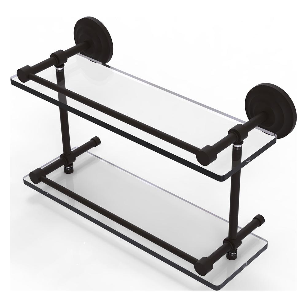 QN-2/16-GAL-ORB Que New 16 Inch Double Glass Shelf with Gallery Rail, Oil Rubbed Bronze