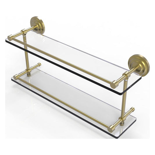 QN-2/22-GAL-SBR Que New 22 Inch Double Glass Shelf with Gallery Rail, Satin Brass