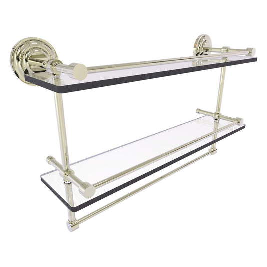 QN-2TB/22-GAL-PNI 22 Inch Gallery Double Glass Shelf with Towel Bar, Polished Nickel