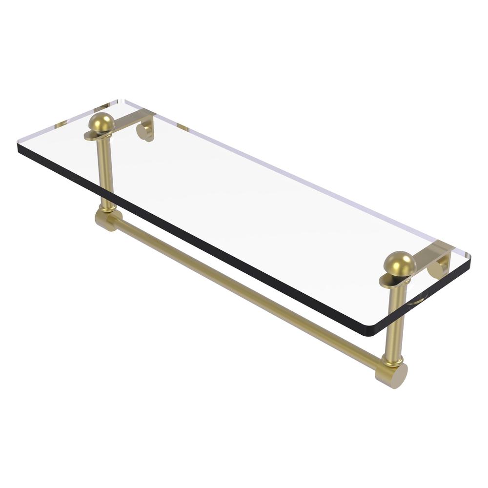 RC-1/16TB-SBR 16 Inch Glass Vanity Shelf with Integrated Towel Bar, Satin Brass